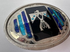 Johnson & Held Ltd. Thunderbird Inlay Western Belt Buckle & Bolo Tie Set, Silver