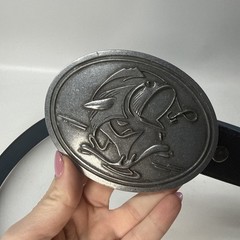 Bev Buckle Original Gone Fishing Beverage Holding Belt Buckle Black Belt USA