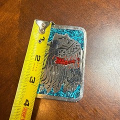 Vintage N.I. Native American Chief Belt Buckle Blue Crushed Glass Silver Tone