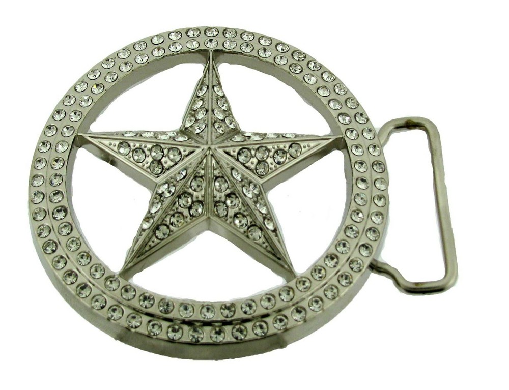 Silver Lone Star Belt Buckle Texas Rodeo Western Metal High Quality Bling Badge