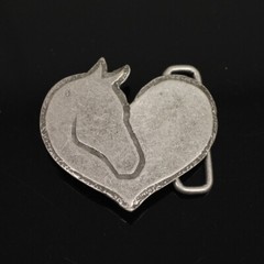 Heart with Horse Head Belt Buckle, Belt Buckle Leather Belt Antique Silver Rusic