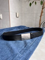 Vintage 90s Dolce & Gabbana Black Leather Belt Chunky Steel Buckle D&G JEANS Y2K