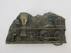 CAPT. HAWKS SKY PATROL Belt Buckle 1977 Brass Locomotive Train Patina 4&Prime; x 2&Prime;