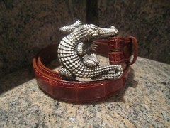 Huge Kieselstein-Cord Sterling Alligator Buckle With Brown Alligator Belt Size 1