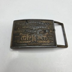 Levi Strauss Vintage Belt Buckle Two Horse Logo Brass Made in USA OS Gold Tone