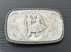 VTG 70s-80s Men&rsquo;s Women&rsquo;s Silver & Brass Tone Metal Dancing Couple Belt Buckle