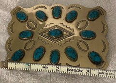 Turquoise and Silver belt buckle, Western style & Vintage ~unisex