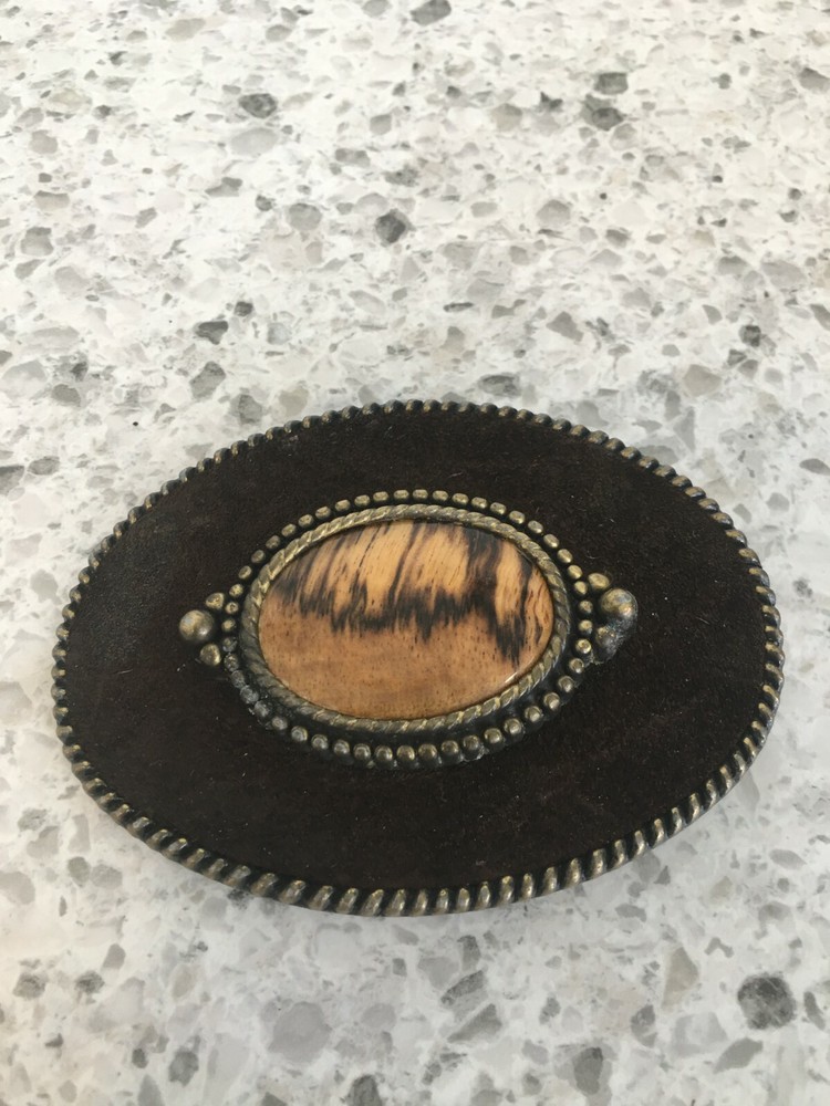 Agate Stone Gem With Brown Suede Belt Buckle