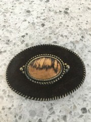 Agate Stone Gem With Brown Suede Belt Buckle