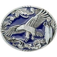 Mens SOARING EAGLE Metal Belt Buckle Western Indian Design Eagle Feathers Blue
