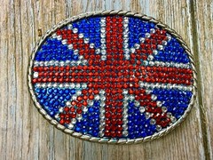 Union Jack UK British Flag Bling 80&rsquo;s Belt Buckle – Missing Rhinestone
