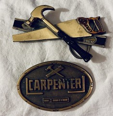 Pair Carpenter Tradesman Bronze Plated Metal Belt Buckles