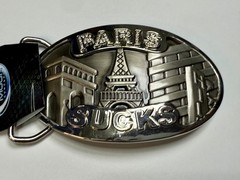 Paris Sucks! Blue Moon Creations Silver Tone Funny Tourist Gift Belt Buckle