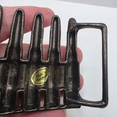 Vintage 1980&rsquo;s Metal bullet belt buckle copper tone gun ammunition. Hong Kong