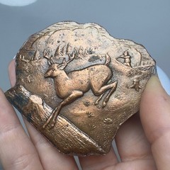 Vintage Copper Tone Deer Hunting Belt Buckle Wildlife Buck Hunter Relief Patina