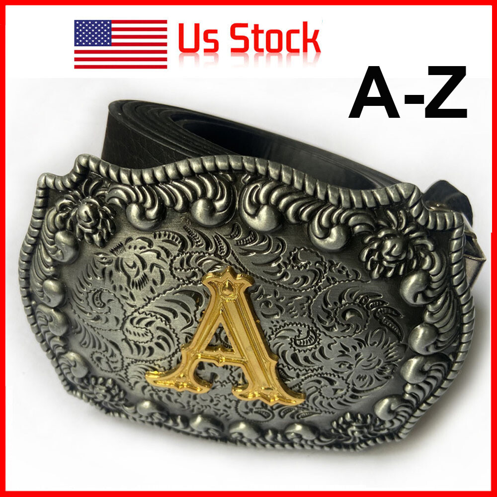 Zinc Alloy Letter Belt Buckle 26 Letters A-Z Western Denim Pattern Belt Buckle