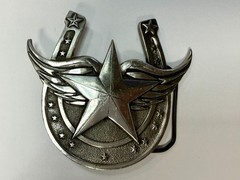 Lucky Horseshoe Winged Star Fine Pewter 2004 Belt Buckle Great American Products