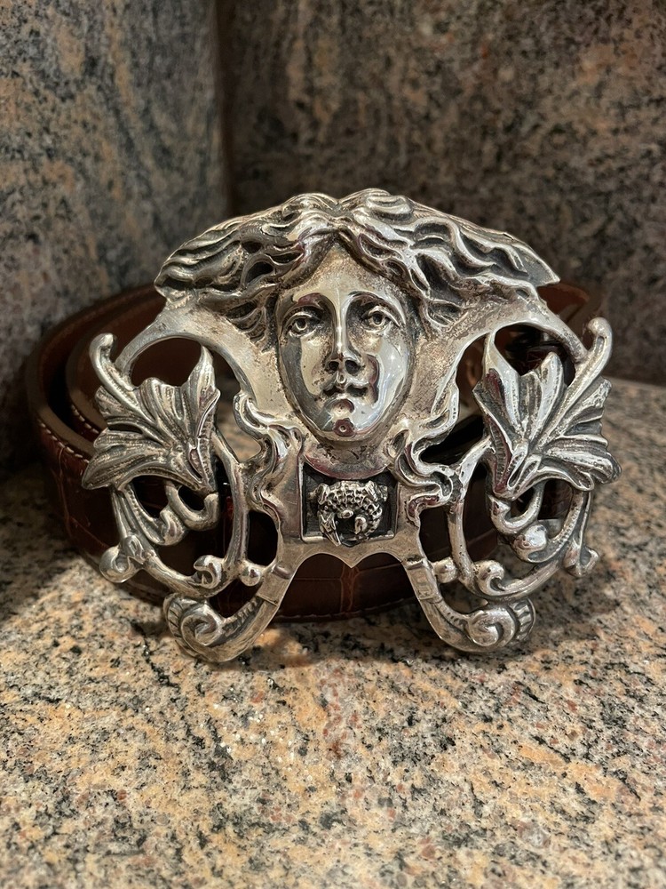 RARE! HUGE!! Kieselstein-Cord Medusa Belt Buckle W/Brown Alligator Belt Size 2
