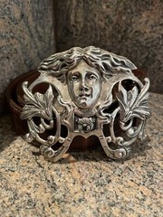 RARE! HUGE!! Kieselstein-Cord Medusa Belt Buckle W/Brown Alligator Belt Size 2