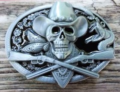 BLACK DEAD COWBOY SKULL GUN BELT BUCKLE RIFLES DEATH HAT