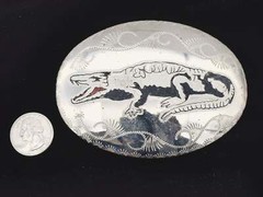 Alligator Handmade Stone Inlay German Silver Tooled Paisley Vintage Belt Buckle