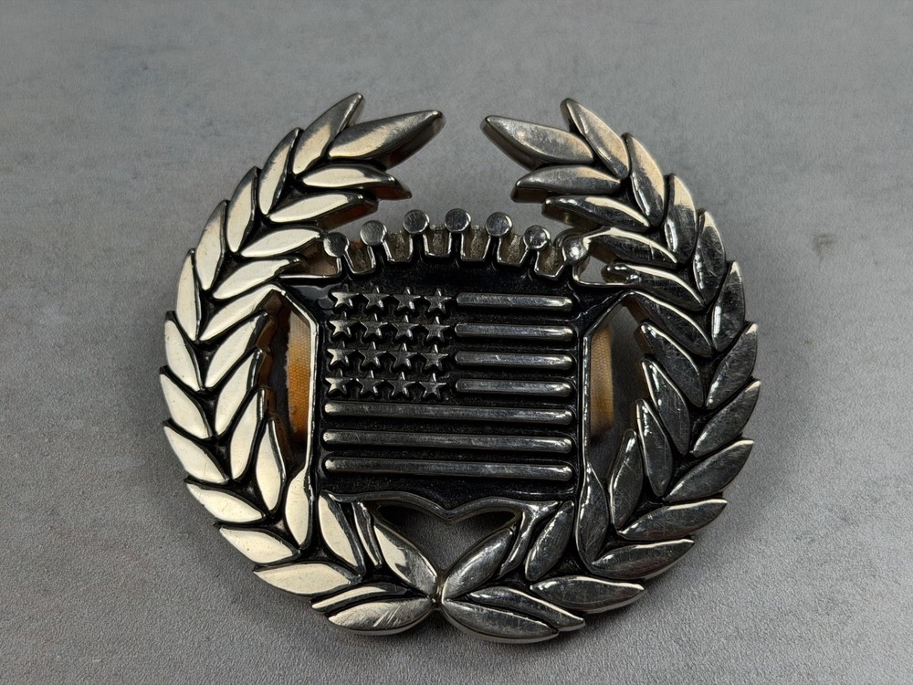 Vtg Y2K Famous Stars and Straps American Flag Cadillac Chrome Belt Buckle 8387