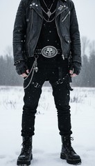 Men / Women Buckle Silver Skull Skeleton Halloween Black Big Oval Gothic Rocker