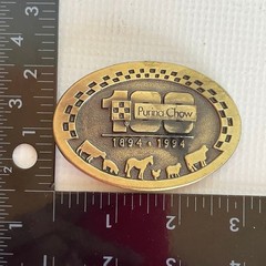 Vintage Purina Chow 100th Anniversary Belt Buckle 1894-1994 Brass Farm Animals
