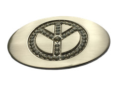 Belt Buckle Peace Symbol Silver with Diamante Inlay 40mm Biker Cowboy Western