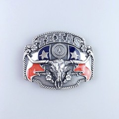 Vintage Silver Plated Longhorn Bull Flag Western Belt Buckle Boucle de Ceinture
