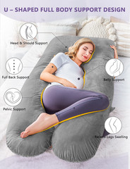 Pregnancy Pillow, U Shaped Pregnancy Body Pillow with Zipper Removable Cover (Gr