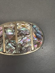 Vintage Mexican Silver Tone Abalone Inlay Belt Buckle B15