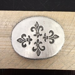 Fleur-de-Lys Belt Buckle Oval Antique Silver Hammered Effect Medieval Design