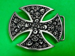 Maltese Iron Cross Studded Skull Design Gothic Punk Vibe Cutout Belt Buckle