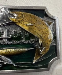 Siskiyou Belt Buckle Fisherman Fishing Angler Oregon X-27 1983 Mountains Pewter