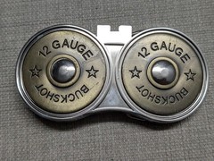 vintage SHOTGUN belt buckle 12 GUAGE buckshot GUN hunting shooting WESTERN