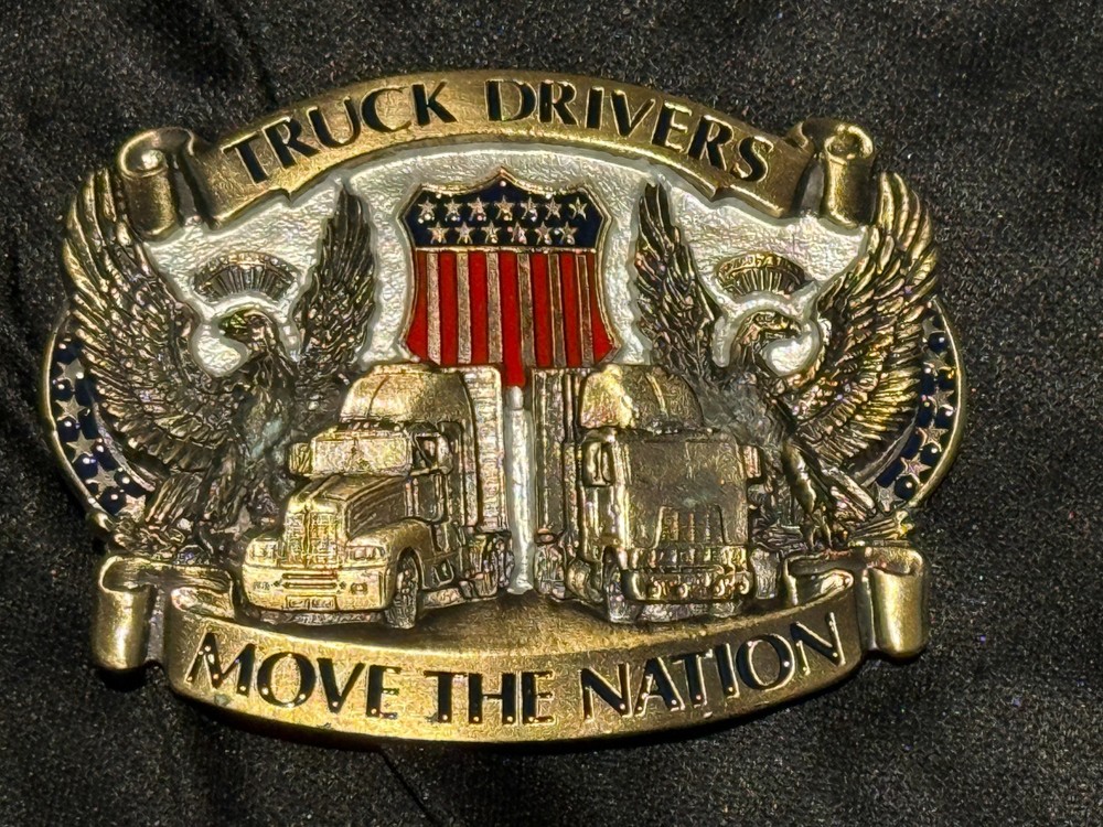 Truck Drivers « move the nation »Pewter Finish Metal/Enamel BELT BUCKLE kenworth m