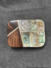 Gorgeous Belt Buckle Wood Abalone Shell Silver Tone Mexico