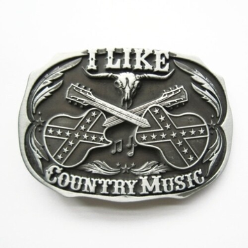 I Like Country Music antique brushed silver removable BELT BUCKLE – BP124
