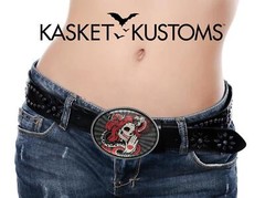 Sugar Skull Snake Belt Buckle – Day of the Dead Handmade Tattoo Buckle – 814