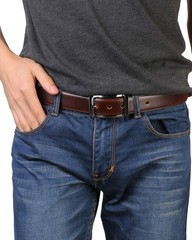 Belts for Men 57-58, Rectangle Rotated Buckle With Burnt Umber/Black Belt