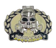 Fashion Western Squared Belt Buckle Six Shooter Gun & Skull Stars Silvertone New