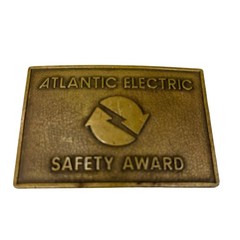 Vintage Atlantic Electric Safety Award Brass Belt Buckle 3&Prime; x 2&Prime;