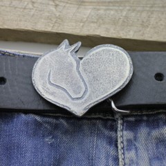 Heart with Horse Head Belt Buckle, Belt Buckle Leather Belt Antique Silver Rusic