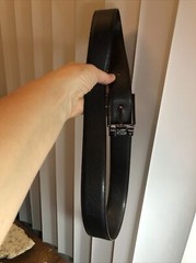 Salvatore Ferragamo Gun Metal tone Rectangle Buckle black leather belt