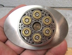 Alaska Hand Made 357 magnum Bullet spinning center Belt Buckle, belt size 1.5 in