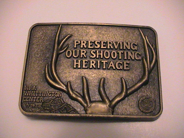 NRA NATIONAL RIFLE ASSOCIATION WHITTINGTON GUN HUNTING MENS BRASS BELT BUCKLE