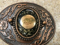 Belt Buckle Brass Oval with Steam Train Engine Center Section
