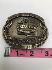 Vintage Belt Buckle Kessler Whiskey Spirit of Wisconsin Solid Brass Western