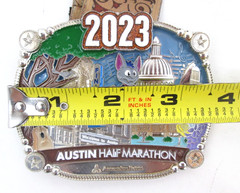 2023 Austin Half Marathon Belt Buckle w Lanyard Ribbon Running Texas Finisher